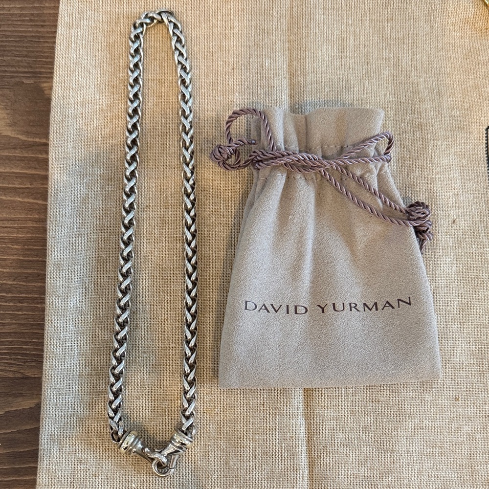 David Yurman Silver and 14 k gold Woven Necklace